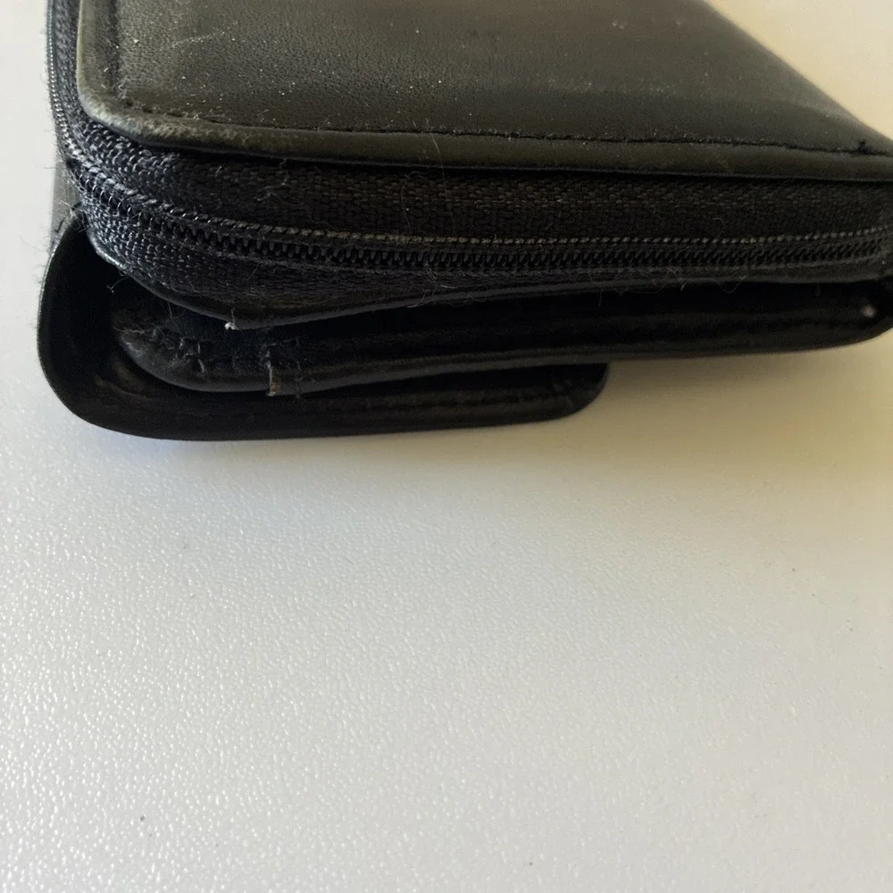 Rolfs Cowhide Black Leather Wallet Clutch Organizer Vintage Change Zipper